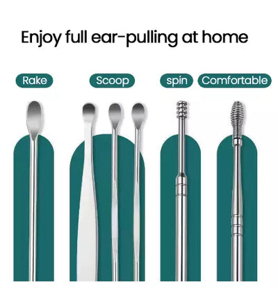 6pcs/set Ear Cleaner Wax Removal Stainless Steel Ear Wax Pickers Ear Cleaning Tools Spoon Earwax Remover Beauty Health Earpick